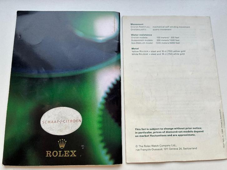 Rolex boekje +prijslijst in de GULDENS van Schaap+Citroen, Sieraden, Tassen en Uiterlijk, Horloges | Heren, Zo goed als nieuw