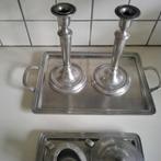 2 marinoni tinnen kandelaars  met  losse inzet, Ophalen of Verzenden