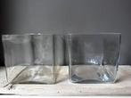 Set van twee vierkante glazen vazen / accubak 16x16, Huis en Inrichting, Woonaccessoires | Vazen, Ophalen, Overige kleuren, Minder dan 50 cm