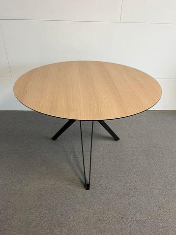 Prachtige ronde hpl eettafel 110cm met hout print 