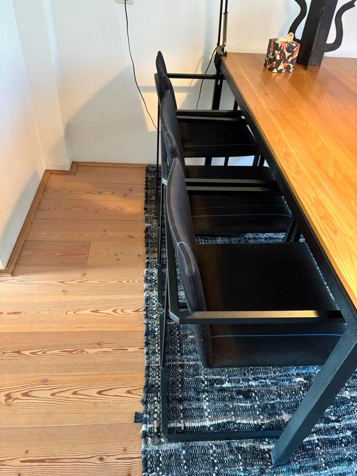 Zes design eetkamerstoelen, Huis en Inrichting, Stoelen, Gebruikt, Vijf, Zes of meer stoelen, Metaal, Zwart, Ophalen