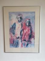 0514 jan kooistra aquarel 2 papegaaien 90x65cm, Ophalen, Minder dan 50 cm, Schilderij, Minder dan 50 cm
