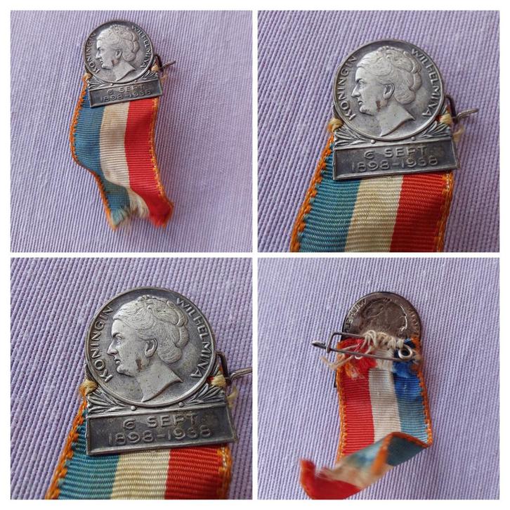 Herdenkingsmedaille 6 sept.1938 Koningin Wilhelmina., Verzamelen, Speldjes, Pins en Buttons, Gebruikt, Ophalen of Verzenden