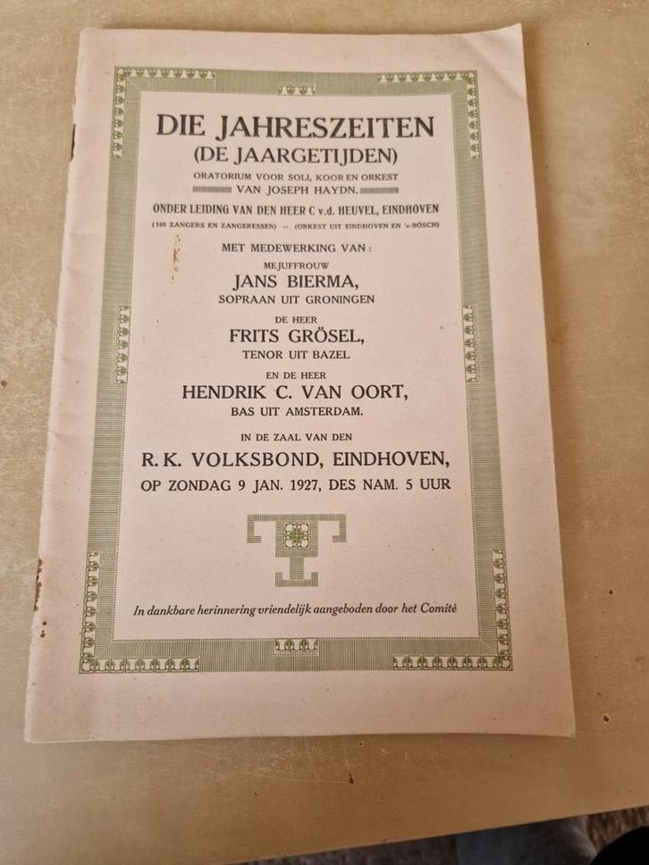 Die Jahreszeiten - Joseph Haydn - 1927, Boeken, Catalogussen en Folders, Gelezen, Folder, Ophalen of Verzenden
