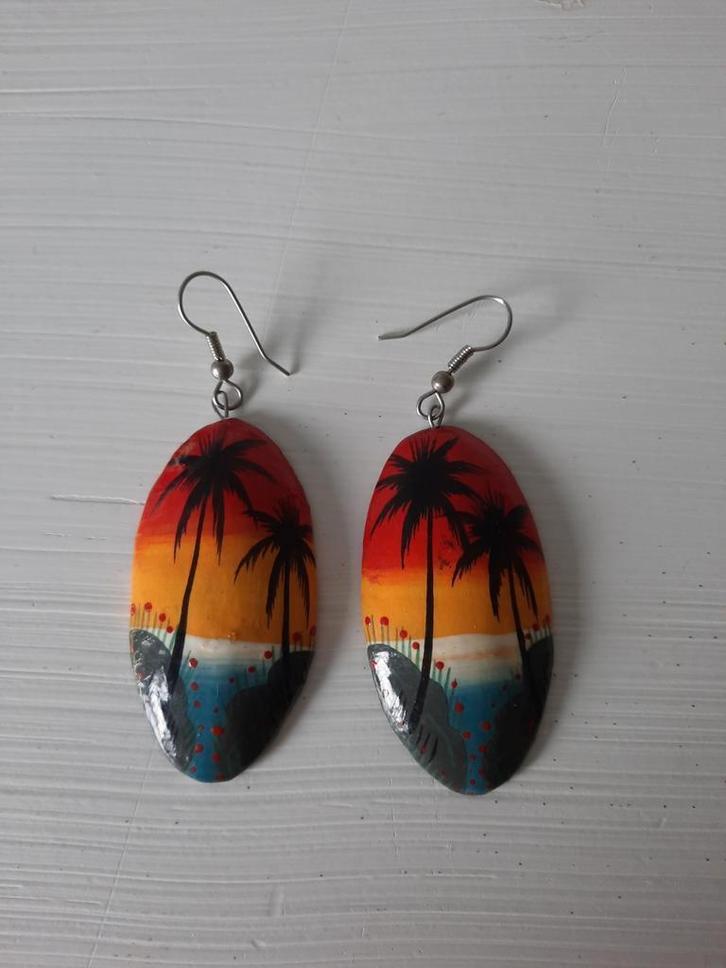 Hawai Palmbomen Surfen Tropical Thema Grote Oorbellen, Sieraden, Tassen en Uiterlijk, Oorbellen, Zo goed als nieuw, Hangers, Overige materialen