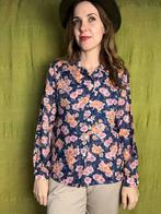 Vintage Jaren 70 blouse -print/bloemenprint- puntkraag 36/38, Kleding | Dames, Blouses en Tunieken, Hgv, Blauw, Hgv, Ophalen of Verzenden