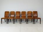 Prachtige klassieke Lederen Eetkamerstoel Set, Vijf, Zes of meer stoelen, Hout, Bruin, Zo goed als nieuw