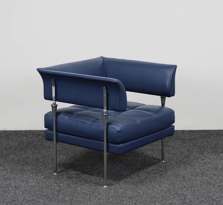 Poltrona Frau Fauteuil - Hydra Castor | Blauw 21830, Huis en Inrichting, Fauteuils, Gebruikt, Leer, 50 tot 75 cm, 75 tot 100 cm