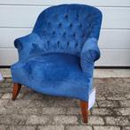 Chesterfield bijzet fauteuil in blauwe velvet stof, Huis en Inrichting, Fauteuils, Ophalen, 75 tot 100 cm, Zo goed als nieuw, Stof