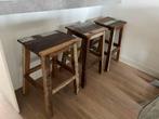 3x Massief Houten Barkruk (gerecycled sloophout), Huis en Inrichting, Barkrukken, Ophalen, Gebruikt, Met voetsteun, 60 tot 90 cm