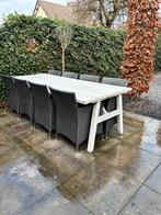 Tuinset met 8 stoelen hout/wicker, Ophalen, Gebruikt, 8 zitplaatsen, Wicker