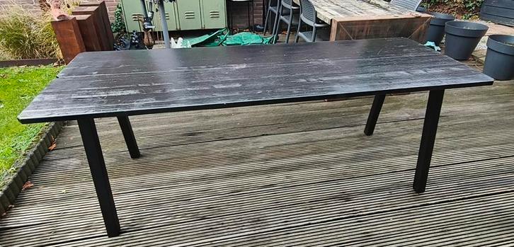 Grote houten kaasplanken tafel - zwart - 210x77x75cm, Huis en Inrichting, Tafels | Eettafels, Ophalen