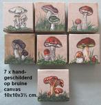 7 x handgeschilderde PADDESTOELEN, canvas doek 10x10x3½ cm, Ophalen of Verzenden