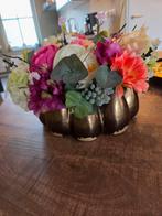 Tafelstuk zijden bloemen koperkleurige vaas, Ophalen