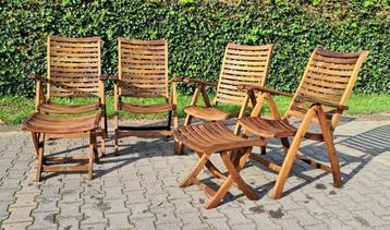 4 Queens Teak standenstoelen met 2 voetenbankjes, inklapbaar beschikbaar voor biedingen