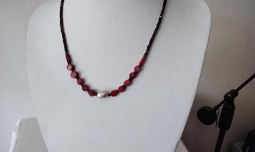 Stralende ketting Granaat Rood echte Koralen en Parel  beschikbaar voor biedingen