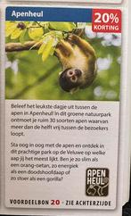 Kortingsbon 20% korting pp Apenheul, max 4 personen, Tickets en Kaartjes, Kortingen en Cadeaubonnen, Kortingsbon, Overige typen