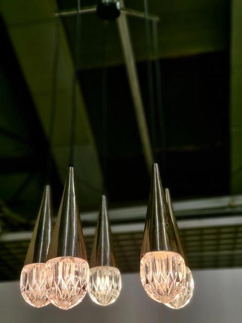 Vintage hanglamp / luster iceglas Kaiser Leuchten, Huis en Inrichting, Lampen | Hanglampen, Nieuw, Minder dan 50 cm, Glas, Metaal