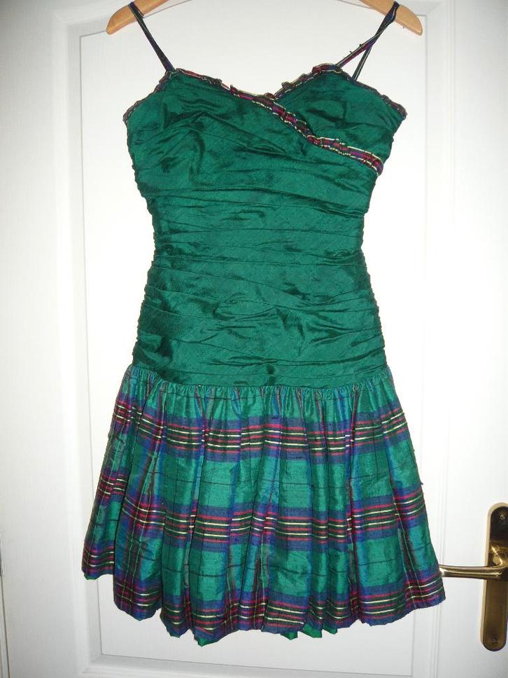 Cocktailjurk Avondjurk groen met ruit glanskatoen satijn mtS, Kleding | Dames, Gelegenheidskleding, Zo goed als nieuw, Cocktailjurk