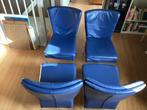 4 eetkamerstoelen blauw leer, Huis en Inrichting, Stoelen, Ophalen, Gebruikt, Blauw, Leer