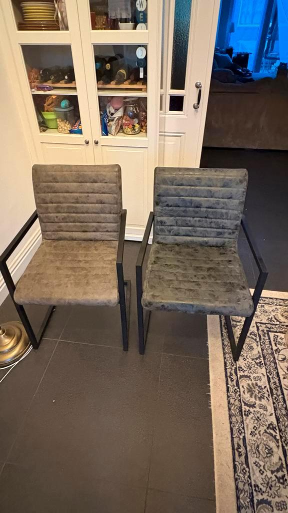 2 Eetkamerstoelen met Armleuning - Stijlvol!, Huis en Inrichting, Stoelen, Zo goed als nieuw, Twee, Kunststof, Grijs, Ophalen of Verzenden