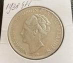 2 1/2 GULDEN 1938 GROF HAAR WILHELMINA KAVEL 307, Postzegels en Munten, Munten | Nederland, Verzenden, Zilver, Koningin Wilhelmina