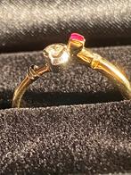18k gouden ring met robijn en diamanten, Sieraden, Tassen en Uiterlijk, Ringen, Goud, 17 tot 18, Ophalen of Verzenden, Dame