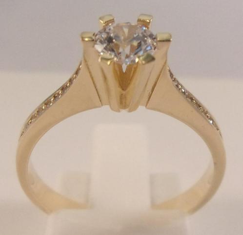 Massief 14 karaat gouden damesring (verlovings-/trouwring), Sieraden, Tassen en Uiterlijk, Ringen, Zo goed als nieuw, Dame, 17 tot 18