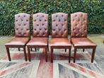 Nieuwstaat ! Chesterfield schapen leren eetkamer 4 x stoelen, Ophalen, Bruin, Hout, Zo goed als nieuw