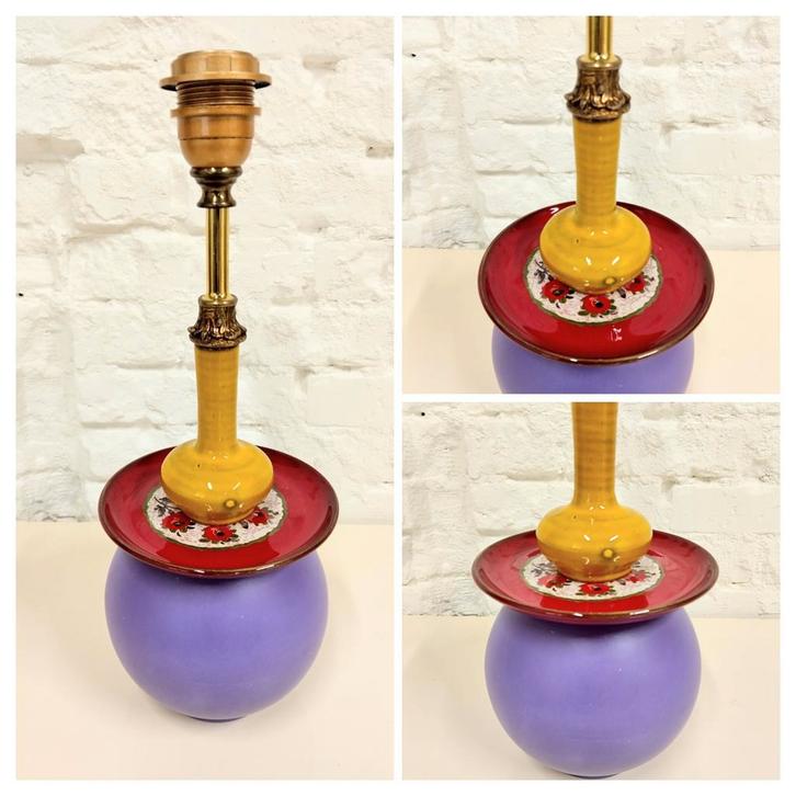 Vrolijke lamp van keramiek kleur brocante vintage uniek, Huis en Inrichting, Lampen | Tafellampen, Zo goed als nieuw, Minder dan 50 cm