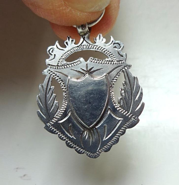 Engelse zilveren fob / hanger / medaille. W. Dingley, 1937, Antiek en Kunst, Antiek | Goud en Zilver, Zilver, Ophalen of Verzenden