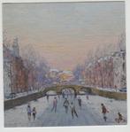 Schaatsen Leiden op de Oude Rijn Kunst Niek van der Plas, Verzenden, 1980 tot heden, Gelopen, Zuid-Holland