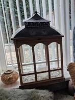 Lantaarn kandelaar windlicht hout  2 stuks met verlichting, Ophalen, Wit, Hout