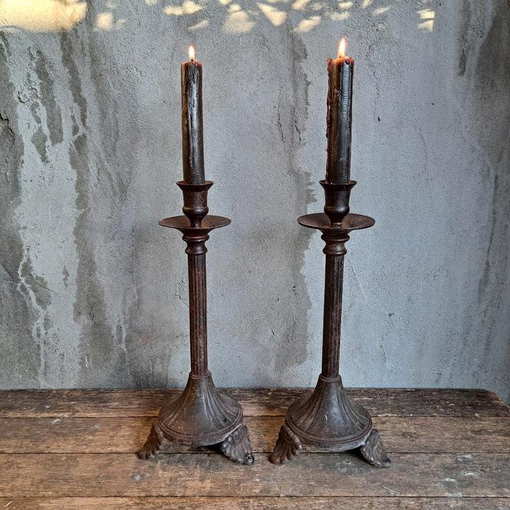 2x Landelijke koperen kandelaar hoogte 30cm 3-poot *Etage3*, Huis en Inrichting, Woonaccessoires | Overige, Gebruikt, Ophalen of Verzenden