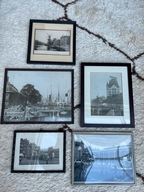 5 foto’s Oud Rotterdam in lijst, Antiek en Kunst, Kunst | Tekeningen en Foto's, Ophalen of Verzenden