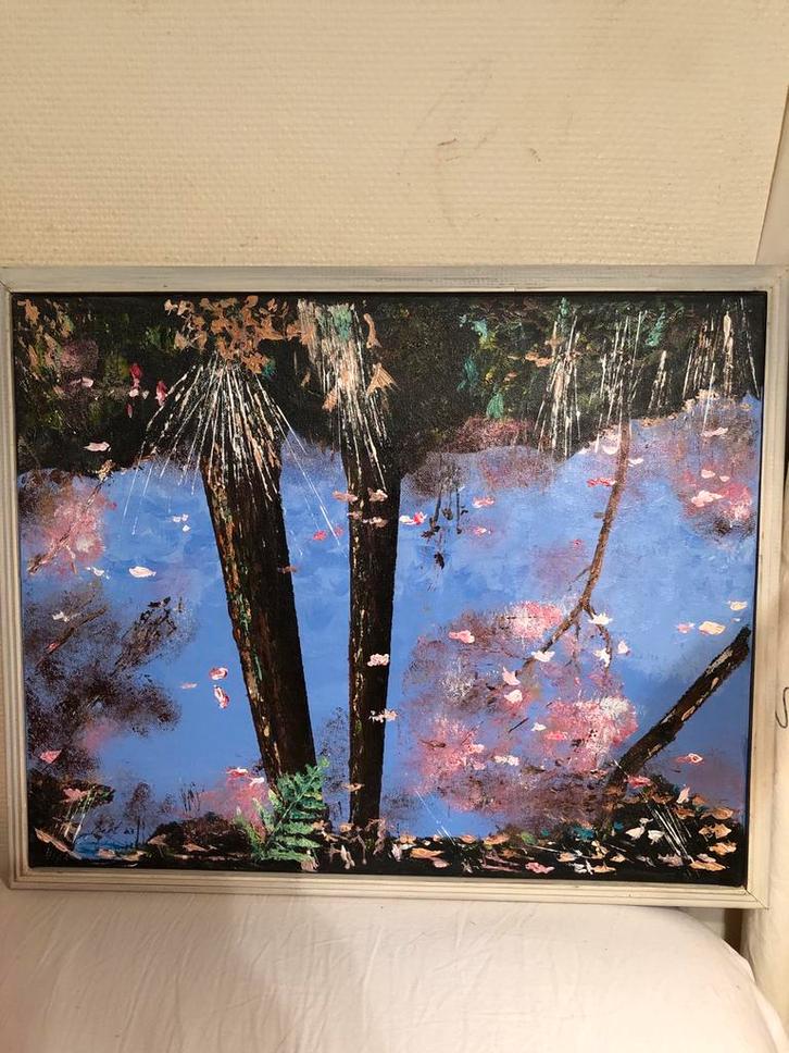 Schilderij: Boslandschap met Bloesem, Antiek en Kunst, Kunst | Schilderijen | Klassiek, Ophalen