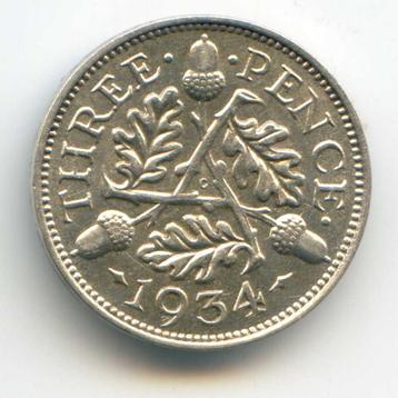 Groot-Brittannië 3 Pence 1934 PR (XF) Mooie Kwaliteit ! beschikbaar voor biedingen