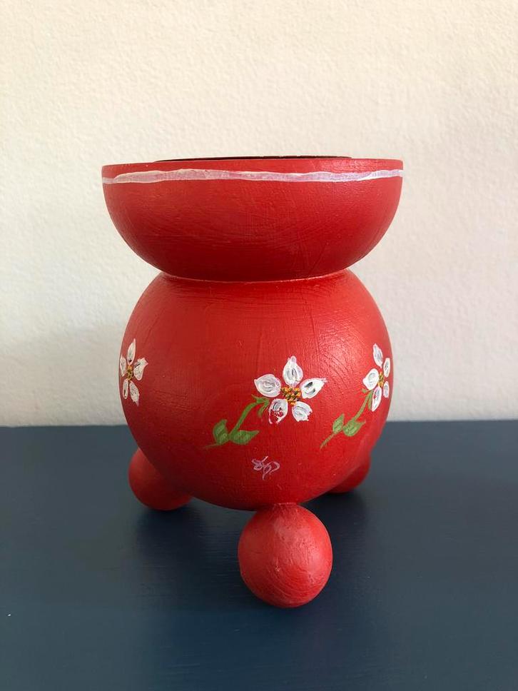 Vitage houten handbeschilderde kandelaar uit Zweden, Antiek en Kunst, Antiek | Kandelaars, Overige materialen, Ophalen of Verzenden