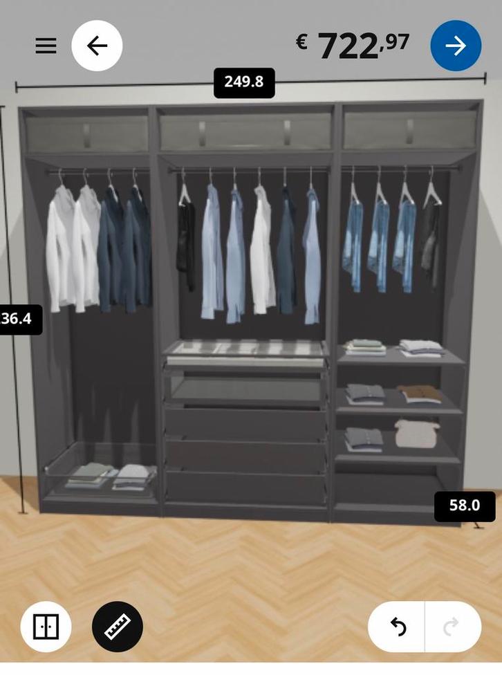 Ikea Pax Kast (Gedemonteerd), Huis en Inrichting, Kasten | Kledingkasten, Gebruikt, 200 cm of meer, 50 tot 75 cm, Met lade(s)