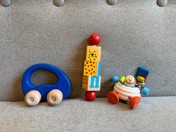 Houten speelgoed Goki auto, schaapje en puzzeltje beschikbaar voor biedingen
