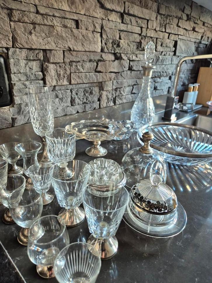 Antiek zilver met kristal alles gekeurd, lot zilver, Antiek en Kunst, Antiek | Glas en Kristal, Ophalen of Verzenden