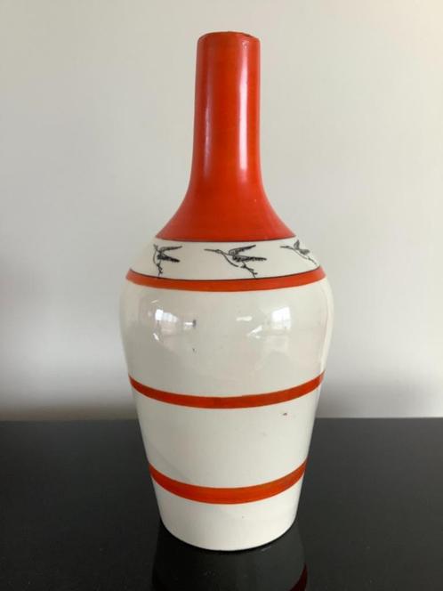 Vintage vaas-fles, op de hals versierd met ooievaars., Verzamelen, Retro, Huis en Inrichting, Ophalen of Verzenden