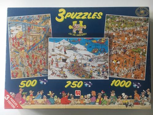 Vintage Jan van Haasteren 3x puzzeldoos 500/750/1000 Tennis, Hobby en Vrije tijd, Denksport en Puzzels, Zo goed als nieuw, Legpuzzel
