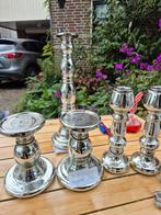 Zilverkleurige Glazen Kandelaars Set, Ophalen, Gebruikt, Metaal, Grijs