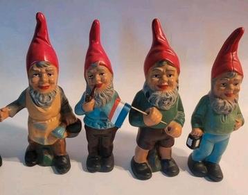 4x antieke kabouter tuinkabouter Heissner gnoom elf oude beschikbaar voor biedingen