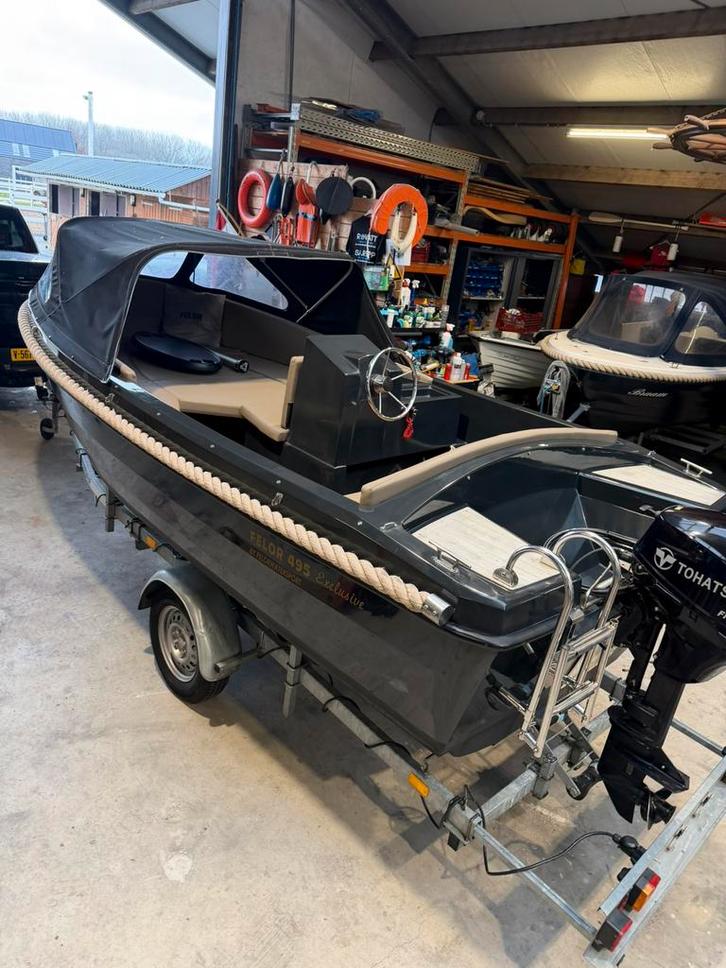 Felor 495 tohatsu 15pk 4 takt bwj 021 inc kalf trailer, Watersport en Boten, Sloepen, Zo goed als nieuw, 10 tot 30 pk, 3 tot 6 meter