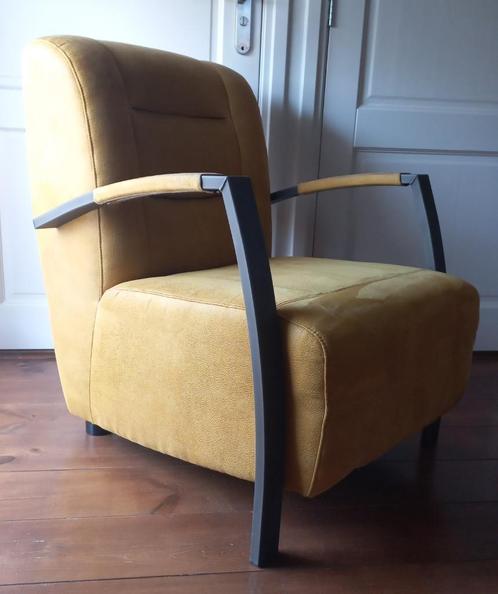 Stoel Fauteuil 'Sixtys'metaal missouri stof okergeel @DOC61, Huis en Inrichting, Stoelen, Zo goed als nieuw, Eén, Metaal, Stof