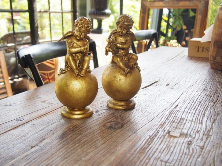 2 Goudkleurige Engeltjes, Huis en Inrichting, Woonaccessoires | Overige, Gebruikt, Ophalen of Verzenden