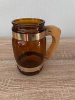 Bruine Bierpul met houten Handgreep, Huis en Inrichting, Keuken | Servies, Gebruikt, Overige typen, Ophalen of Verzenden, Glas