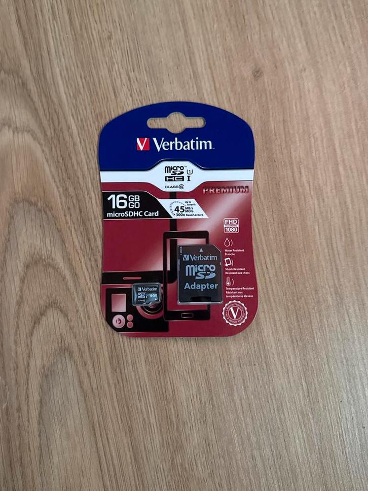Nieuwe Verbatim 16GB microSDHC kaart + adapter, Audio, Tv en Foto, Fotografie | Geheugenkaarten, Nieuw, MicroSDHC, 16 GB, Smartphone